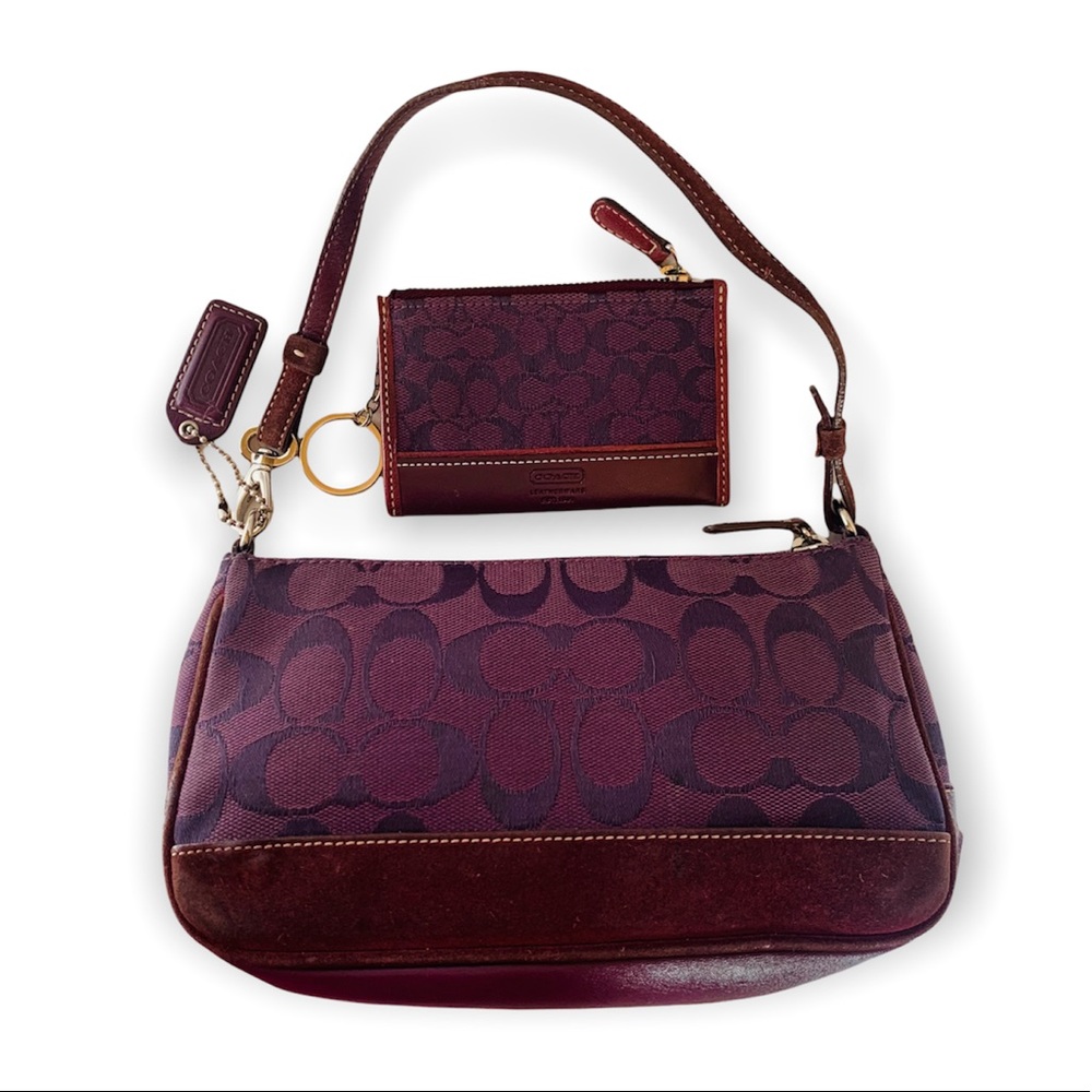 COACH✨Signature Burgundy Baguette & Cardholder Bundle